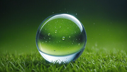 Wall Mural - magical glass sphere or earth drop on green grass