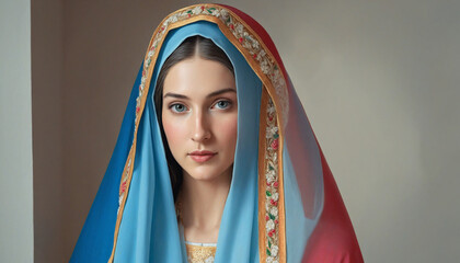 Wall Mural - Beautiful portrait of a girl in a blue veil