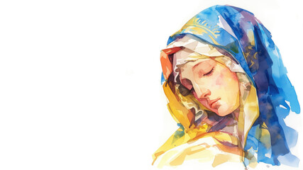 Wall Mural - Virgin mary isolated on white background on watercolor style