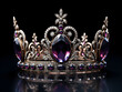 A Beautiful Tiara Crown with Purple Stones Isolated on a Black Background