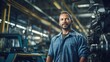 © Pimchanok - Portrait of a happy and confident male worker with high tech machinery job in a modern technology automotive manufacturing workspace