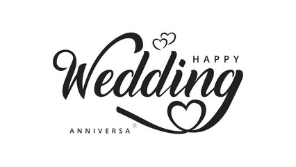 Wall Mural - isolated calligraphy of happy wedding anniversary animated with black color	