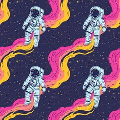 Wall Mural - Astronaut in space colorful pop art repeat pattern