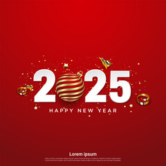 Wall Mural - Happy new 2025 year with realistic ball on square background.