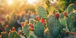 Prickly Pear cactus during harvest season with the bright afternoon sun shining.