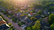 top view at a Dutch Suburban area with modern family houses, newly built modern family homes in the Netherlands, dutch family house, apartment house. Netherlands