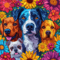 Wall Mural - Dogs pop art colorful repeat pattern - modern art, abstract dog art