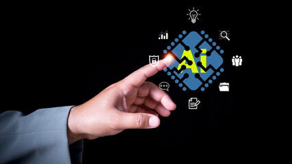 Wall Mural - ai tech, businessman show virtual graphic global internet connect ai, artificial intelligence. using