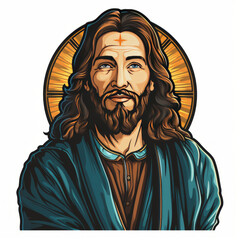 Wall Mural - Illustrated Portrait of Jesus with Halo

