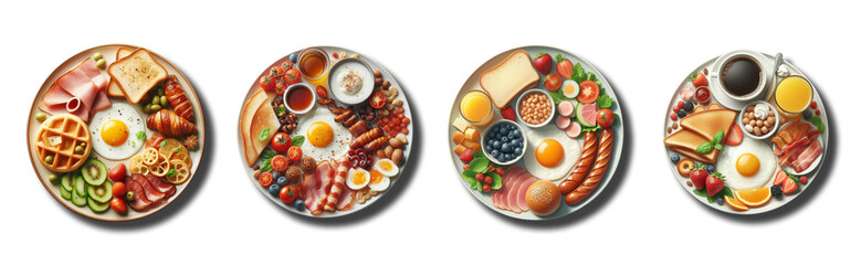 Wall Mural - Set of plates with breakfast Isolated cutout on transparent background