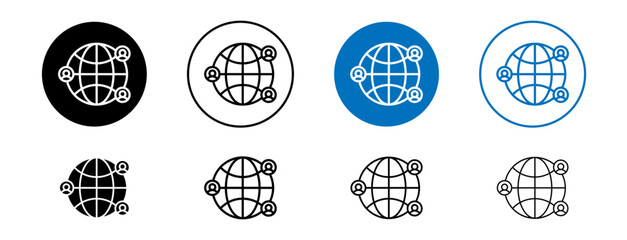 Wall Mural - Clients Worldwide Line Icon Set. Global earth leader symbol in black and blue color.