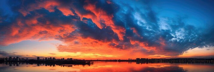 Wall Mural - At dawn before sunrise, a fiery cloud floats in the sky, use filter photography, 