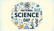 Vector style illustration for national science day with science symbols.