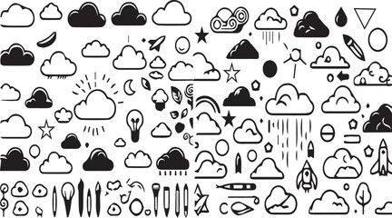 sketch line arrow element, star, heart shape. hand drawn doodle sketch style circle, cloud speech bu