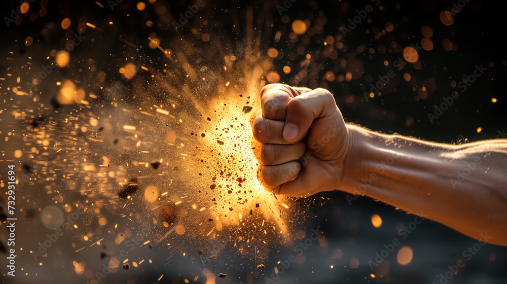 Exploding Punch Fierce punch with explosive golden sparks. Stock Photo | Adobe Stock