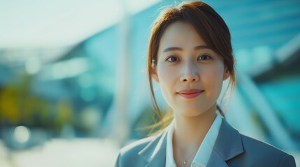 Wall Mural - Portrait of confident and successful young Asian businesswoman looking at camera with smile.