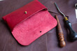 Leather glasses case handmade craftmanship working on leather