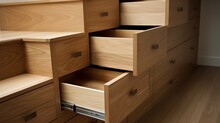 Oak Veneer Hidden Storage Cabinets Beneath Staircase