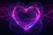 © Huong - Abstract digitally manipulated neon pink drawing in the shape of heart on the dark background, in the style of dark purple and light navy