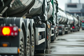 Wall Mural - A line of fuel trucks being loaded or unloaded