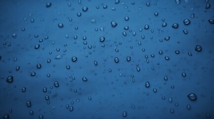 Poster - Blue Water droplets on glass