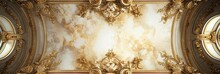 Abstract Ornamental Vintage Aesthetics Marble Framed Wall Hanging, In The Style Of Intricate Frescoes Ceiling Design. Luxurious Baroque Style Patchwork Patterns. Decorative Borders With Gold.