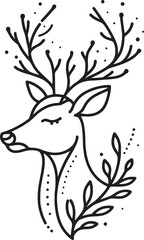  a deer lineart with big horn, vector illustration isolated on a transparent background
