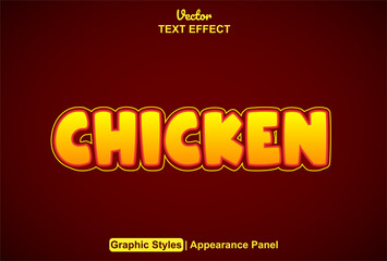 Wall Mural - chicken text effect with orange color graphic style editable.