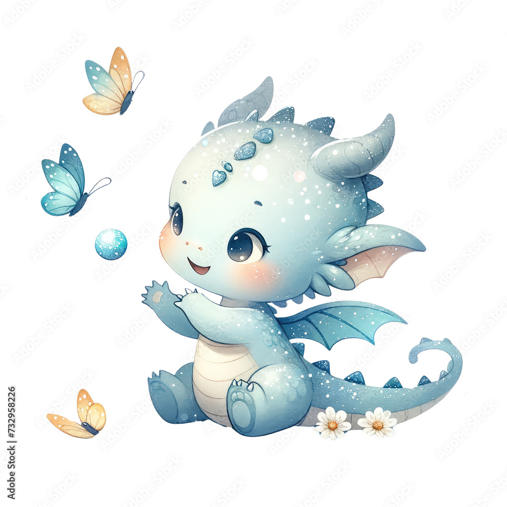 Baby Dragon in Spring Fantasy Illustration | Whimsical Art Print Cute ...