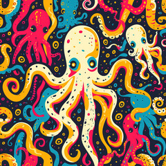 Wall Mural - Octopus cartoon colorful pop art repeat pattern