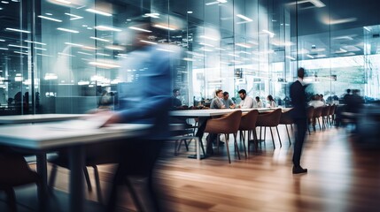 Casual business people working in a modern office with blurred background and bokeh effect