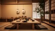 A modern take on a traditional Japanese tea room with minimalist furnishings