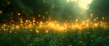 A Field Of Yellow Flowers With A Lot Of Lights