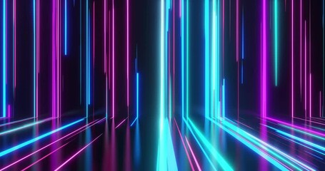 Wall Mural - neon rays and glowing lines. abstract futuristic neon background, speed of light