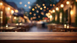 Fototapeta Sport - wood table on blur of cafe, coffee shop, bar, background