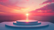 © All_Podium - Empty white podium on beautiful pink sunset background. for product presentation.