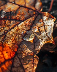 Wall Mural - a close up of a leaf with drops of water on it