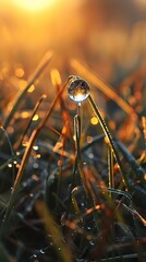 Wall Mural - a close up of a grass with dew on it