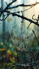 Wall Mural - a spider web hanging from a tree branch
