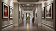 A gallery-style hallway with recessed lighting and niches for displaying artwork