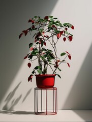 Poster - A red earthenware pot sitting in front of a window, illuminated by natural light