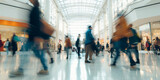 Fototapeta  - blurred people walking in busy shopping mall, time-lapse shot