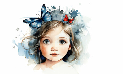 Child girl. Watercolor illustration on white background