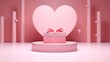 © curek - Pink and white podium with pink background and Easter eggs. 3d render illustration, generative ai,