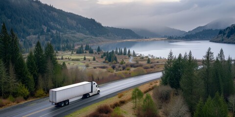 Wall Mural - semi truck driving on a road