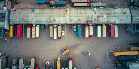 Poster - Drone shot of a bustling truck service
