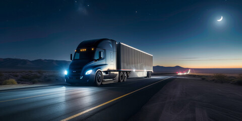 Wall Mural - Sleek Aerodynamic Semi-truck at night