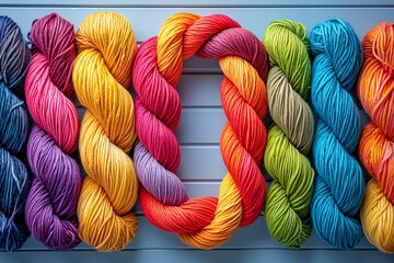 Assorted colored yarn in numeric form.