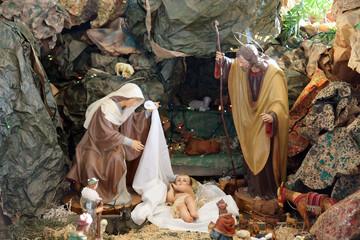 Wall Mural - Christmas nativity scene in the church above Peter's house in Capernaum on the Sea of Galilee, Israel