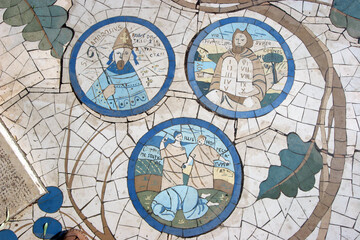 Wall Mural - Floor mosaic in front of the Church of the Beatitudes, the traditional place where Jesus gave the Sermon on the Mount, Galilee, Israel